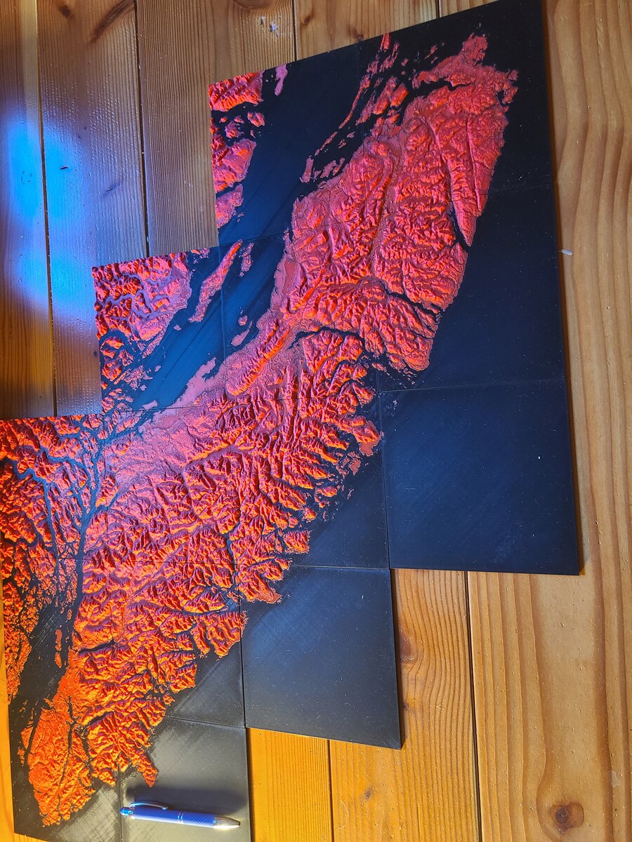 Completed Vancouver Island 3D print showing all tiles assembled